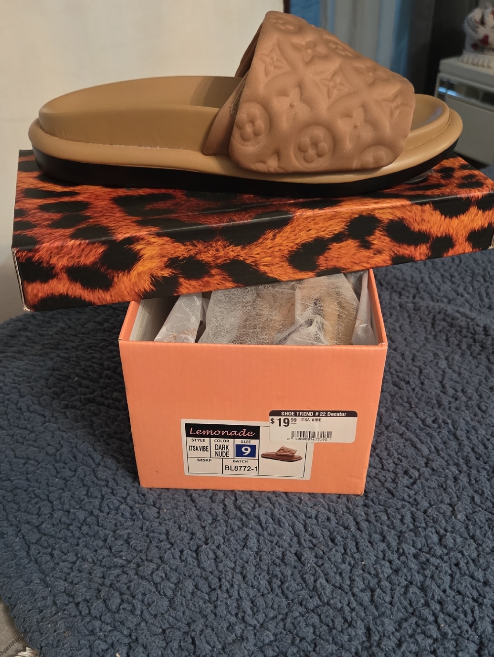 Lemonade Dark Nude Embossed Slide Sandals - Women